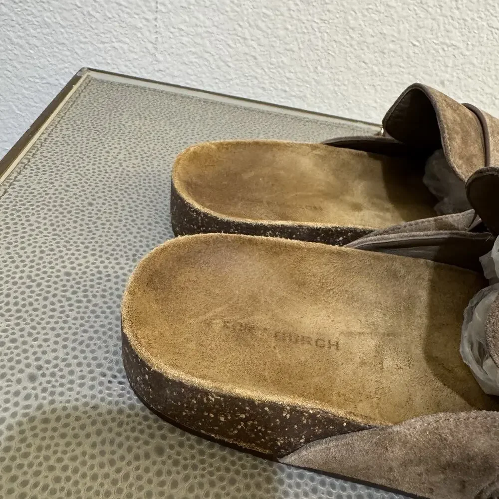Tory Burch Mellow Suede Mule, River Rock/ Gold Hardware -Women's Size 7